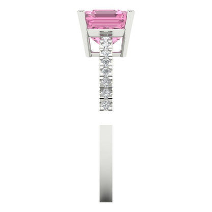 2.7 cttw Zirconia Simulated Pink Diamond Solitaire with Zirconia Simulated Diamond Accents Engagement Ring - Solid Gold (VVS1, Cushion Cut,6.5mm)