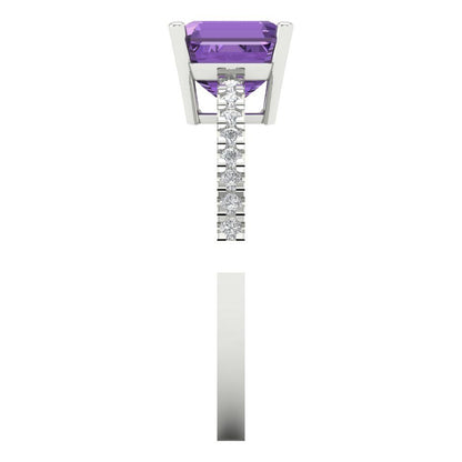 2.7 cttw Simulated Alexandrite Solitaire with Zirconia Simulated Diamond Accents Engagement Ring - Solid Gold (Cushion Cut,6.5mm)