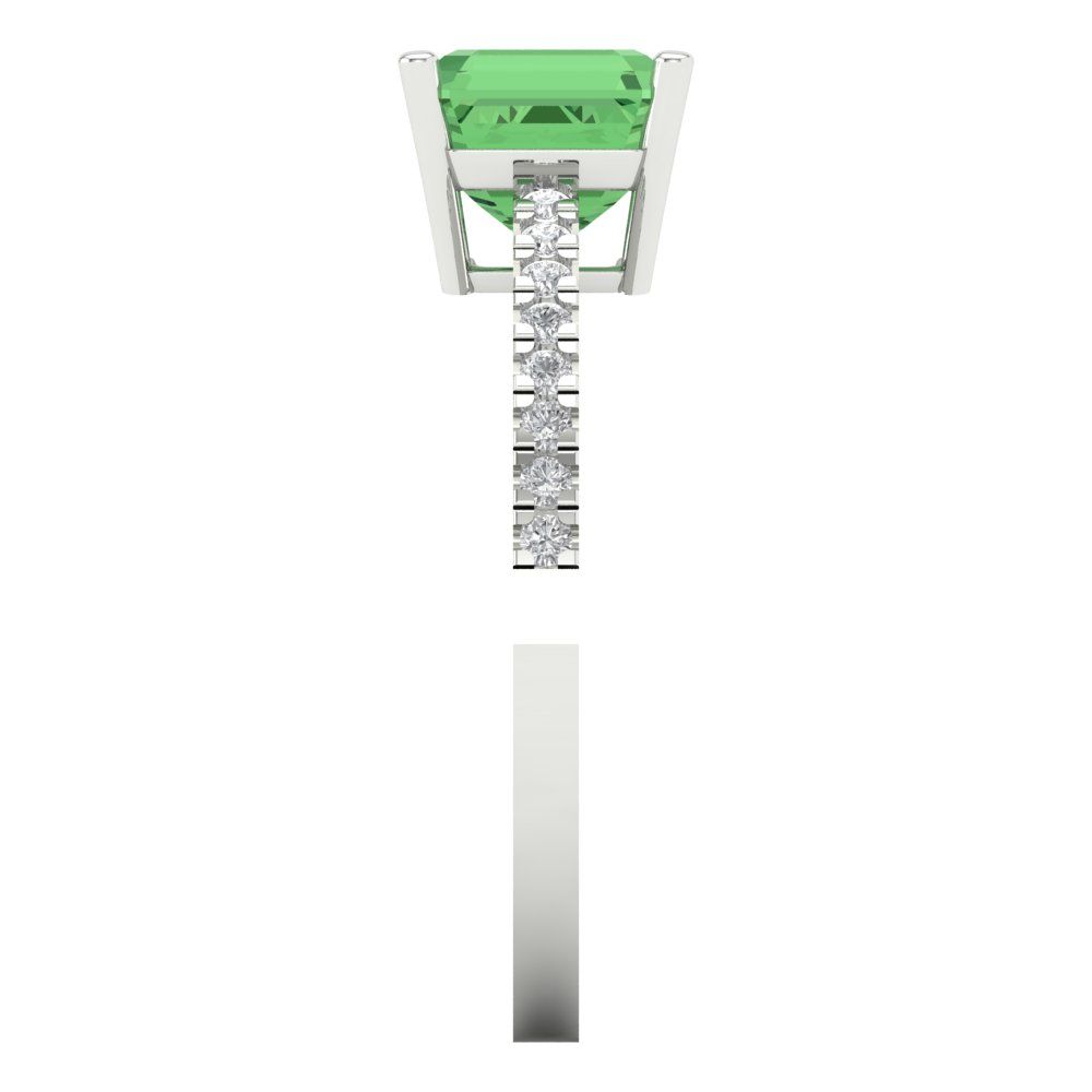 2.7 cttw Zirconia Simulated Green Diamond Solitaire with Zirconia Simulated Diamond Accents Engagement Ring - Solid Gold (VVS1, Cushion Cut,6.5mm)