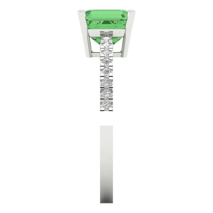 2.7 cttw Zirconia Simulated Green Diamond Solitaire with Zirconia Simulated Diamond Accents Engagement Ring - Solid Gold (VVS1, Cushion Cut,6.5mm)