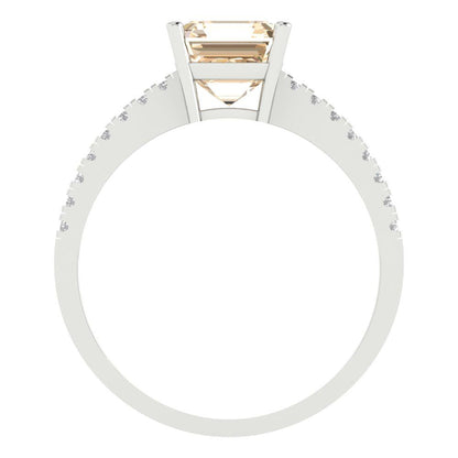 2.7 cttw Natural Morganite Solitaire with Zirconia Simulated Diamond Accents Engagement Ring - Solid Gold (Cushion Cut,6.5mm)