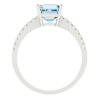 2.7 cttw Natural Aquamarine Solitaire with Zirconia Simulated Diamond Accents Engagement Ring - Solid Gold (Cushion Cut,6.5mm)