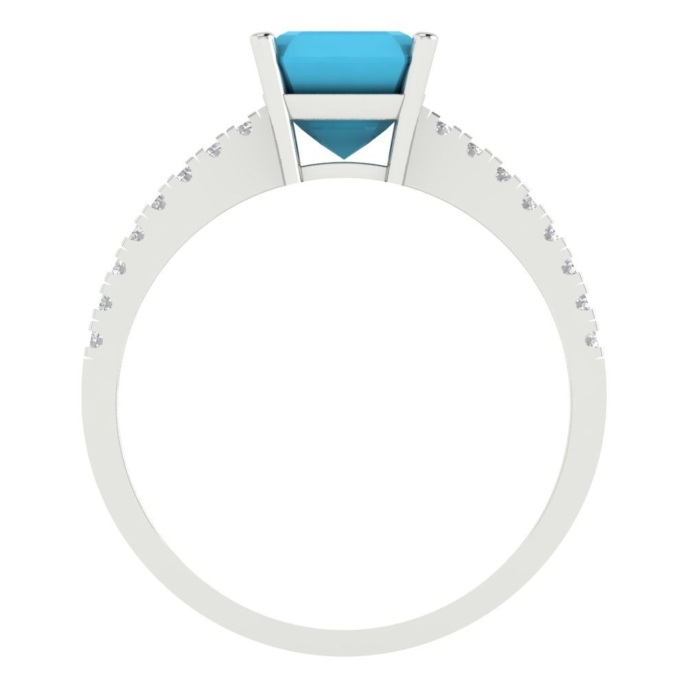 2.7 cttw Simulated Turquoise Solitaire with Zirconia Simulated Diamond Accents Engagement Ring - Solid Gold (Cushion Cut,6.5mm)