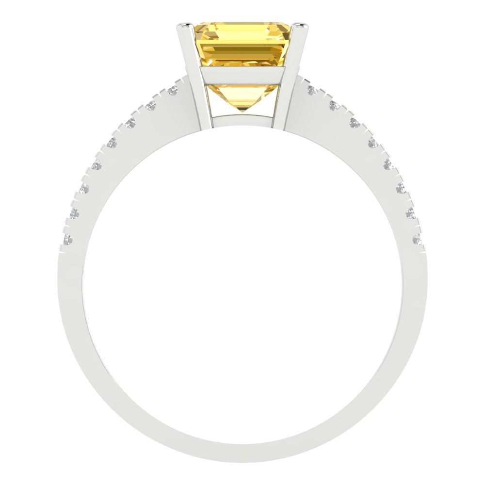2.7 cttw Zirconia Simulated Yellow Diamond Solitaire with Zirconia Simulated Diamond Accents Engagement Ring - Solid Gold (VVS1, Cushion Cut,6.5mm)