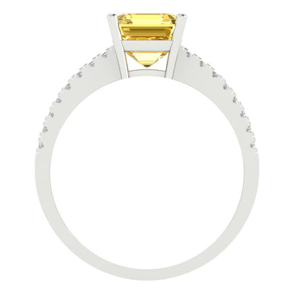 2.7 cttw Zirconia Simulated Yellow Diamond Solitaire with Zirconia Simulated Diamond Accents Engagement Ring - Solid Gold (VVS1, Cushion Cut,6.5mm)