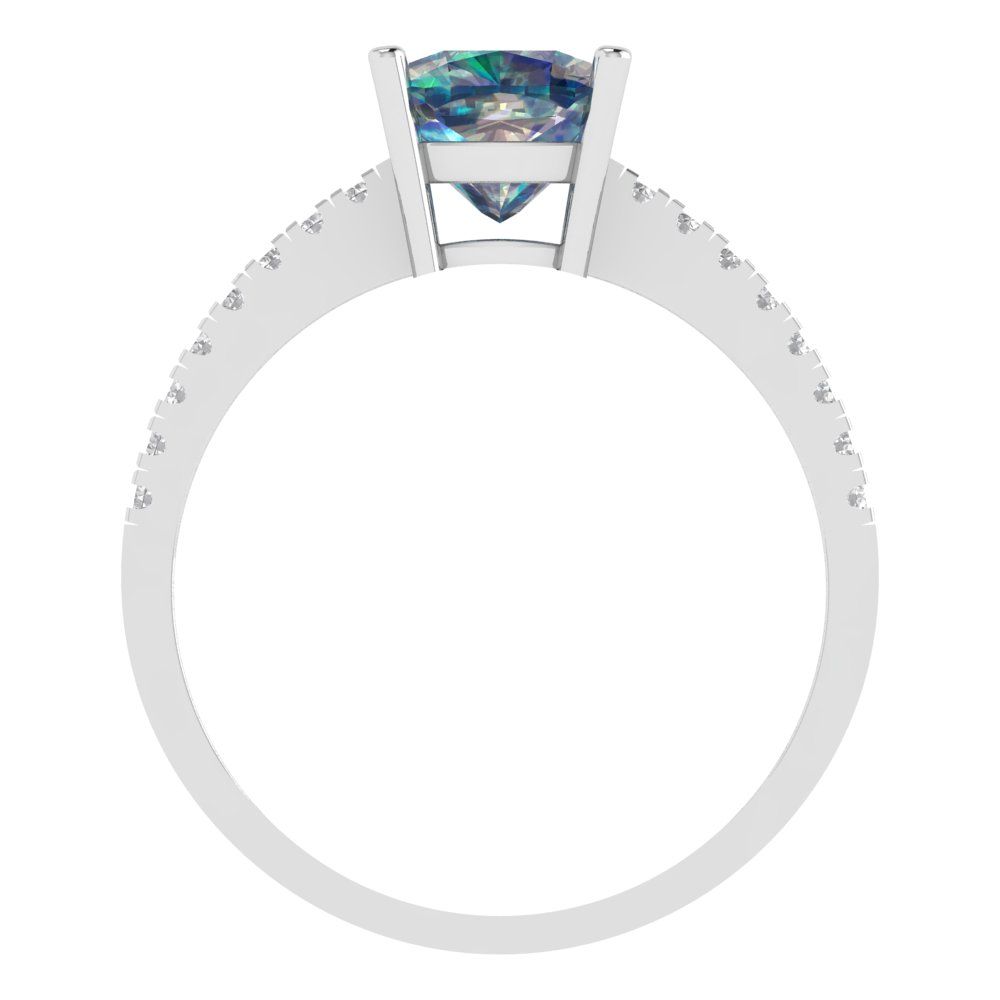 2.7 cttw Blue Moissanite Solitaire with Zirconia Simulated Diamond Accents Engagement Ring - Solid Gold (Cushion Cut,6.5mm)