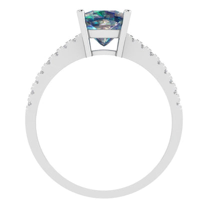 2.7 cttw Blue Moissanite Solitaire with Zirconia Simulated Diamond Accents Engagement Ring - Solid Gold (Cushion Cut,6.5mm)