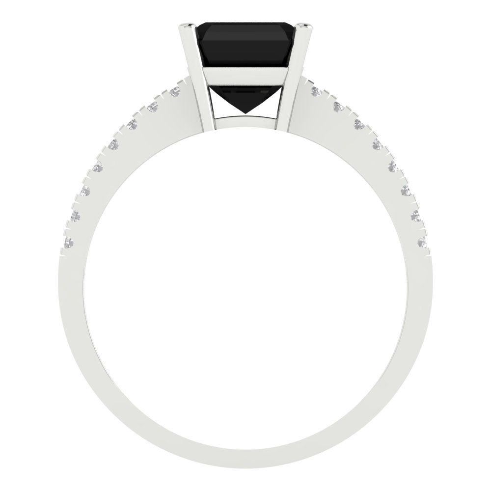 2.7 cttw Natural Onyx Solitaire with Zirconia Simulated Diamond Accents Engagement Ring - Solid Gold (Cushion Cut,6.5mm)