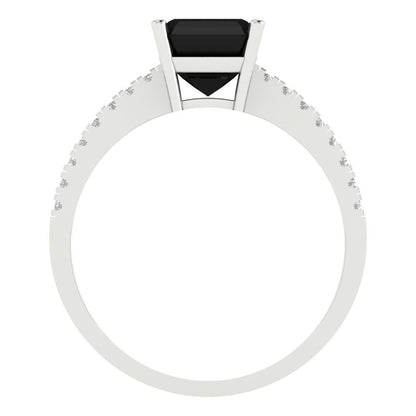 2.7 cttw Natural Onyx Solitaire with Zirconia Simulated Diamond Accents Engagement Ring - Solid Gold (Cushion Cut,6.5mm)