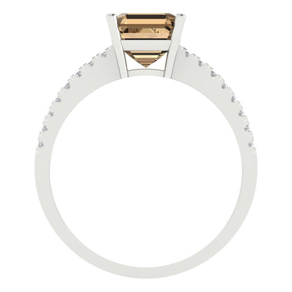 2.7 cttw Zirconia Simulated Champagne Diamond Solitaire with Zirconia Simulated Diamond Accents Engagement Ring - Solid Gold (VVS1, Cushion Cut,6.5mm)