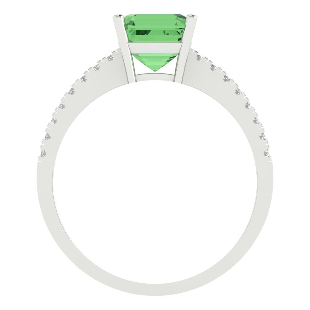 2.7 cttw Zirconia Simulated Green Diamond Solitaire with Zirconia Simulated Diamond Accents Engagement Ring - Solid Gold (VVS1, Cushion Cut,6.5mm)