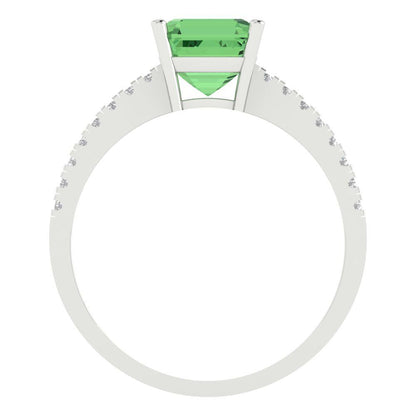 2.7 cttw Zirconia Simulated Green Diamond Solitaire with Zirconia Simulated Diamond Accents Engagement Ring - Solid Gold (VVS1, Cushion Cut,6.5mm)