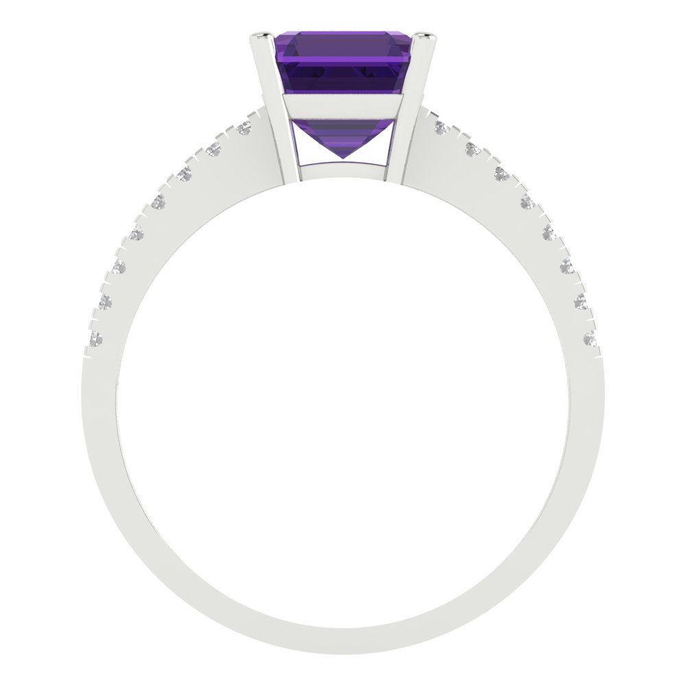 2.7 cttw Natural Amethyst Solitaire with Zirconia Simulated Diamond Accents Engagement Ring - Solid Gold (Cushion Cut,6.5mm)