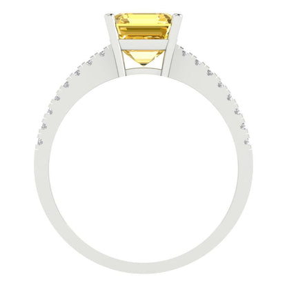 2.7 cttw Natural Citrine Solitaire with Zirconia Simulated Diamond Accents Engagement Ring - Solid Gold (Cushion Cut,6.5mm)