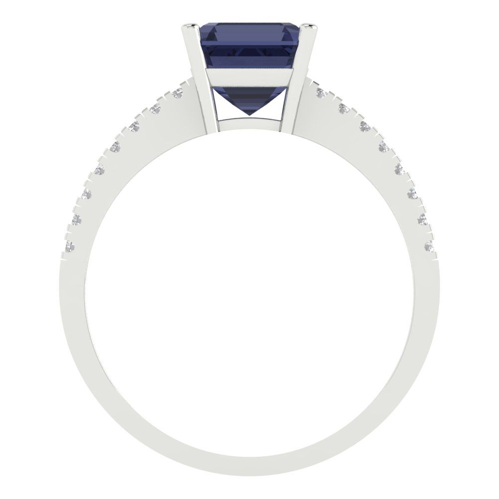 2.7 cttw Simulated Blue Sapphire Solitaire with Zirconia Simulated Diamond Accents Engagement Ring - Solid Gold (Cushion Cut,6.5mm)