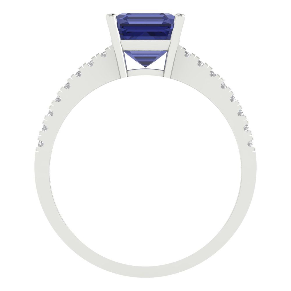 2.7 cttw Simulated Tanzanite Solitaire with Zirconia Simulated Diamond Accents Engagement Ring - Solid Gold (Cushion Cut,6.5mm)