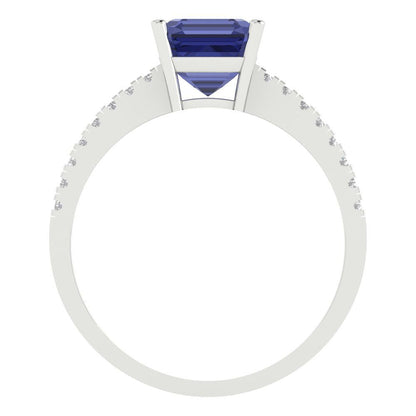 2.7 cttw Simulated Tanzanite Solitaire with Zirconia Simulated Diamond Accents Engagement Ring - Solid Gold (Cushion Cut,6.5mm)