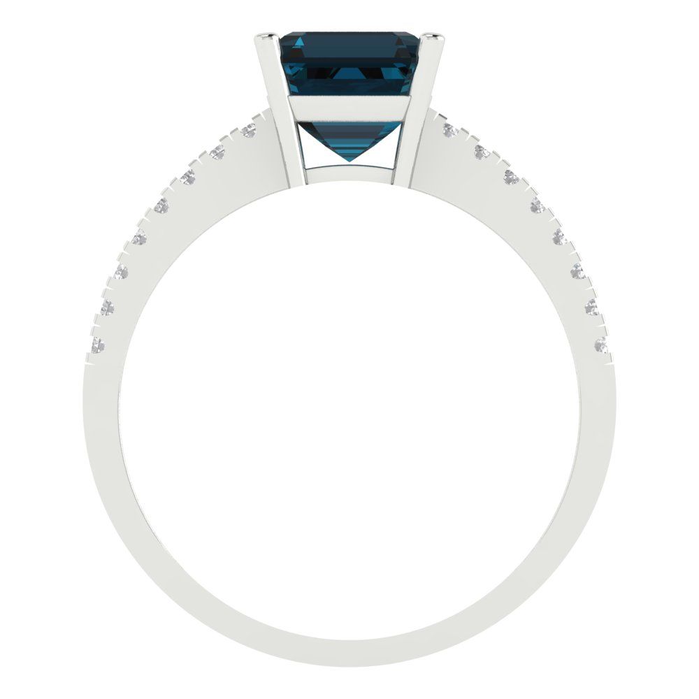 2.7 cttw Natural London Blue Topaz Solitaire with Zirconia Simulated Diamond Accents Engagement Ring - Solid Gold (Cushion Cut,6.5mm)