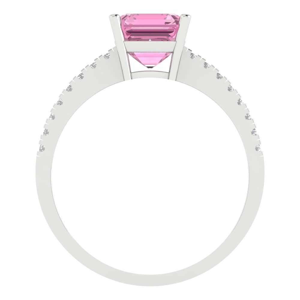 2.7 cttw Zirconia Simulated Pink Diamond Solitaire with Zirconia Simulated Diamond Accents Engagement Ring - Solid Gold (VVS1, Cushion Cut,6.5mm)