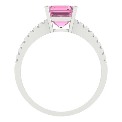 2.7 cttw Zirconia Simulated Pink Diamond Solitaire with Zirconia Simulated Diamond Accents Engagement Ring - Solid Gold (VVS1, Cushion Cut,6.5mm)