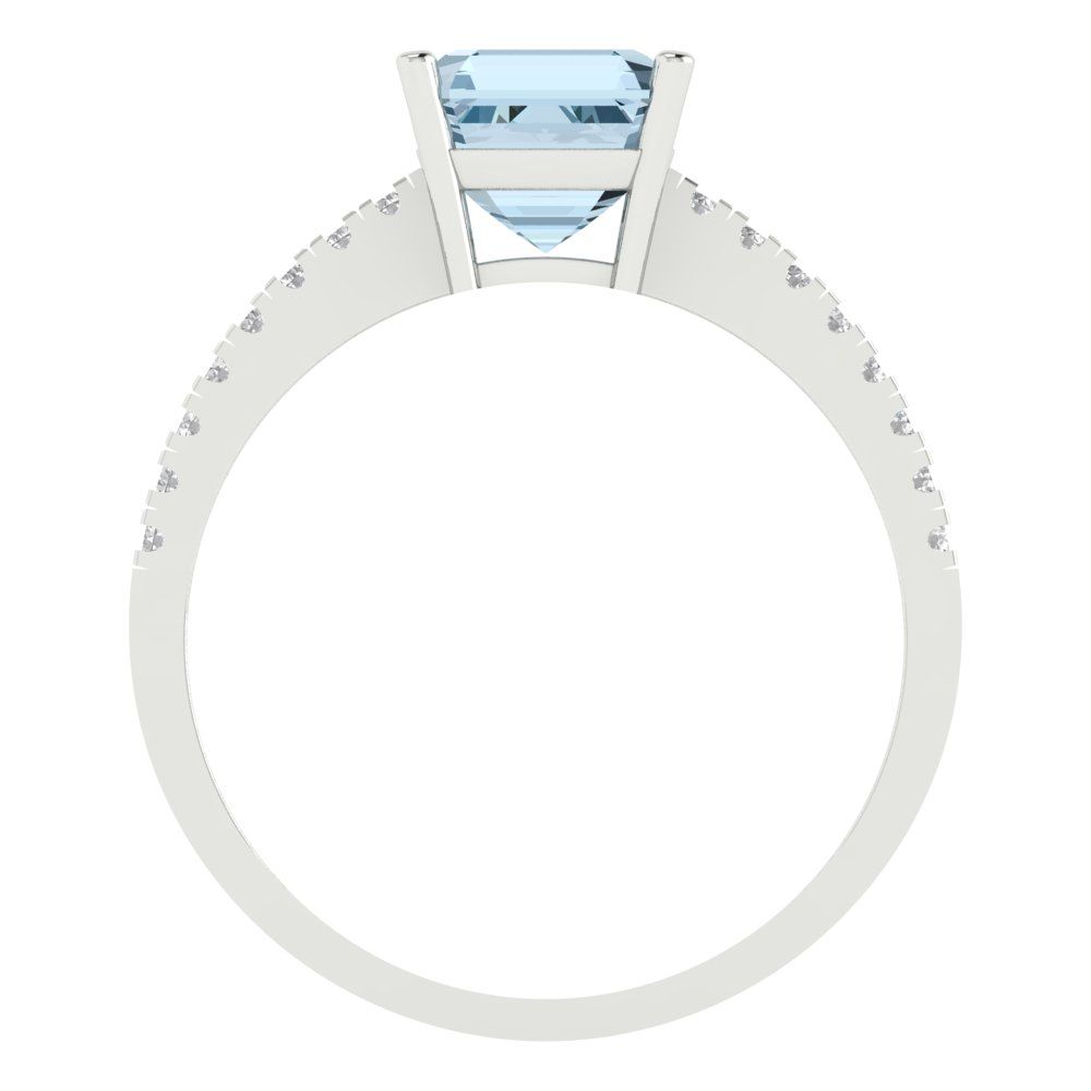 2.7 cttw Zirconia Simulated Blue Diamond Solitaire with Zirconia Simulated Diamond Accents Engagement Ring - Solid Gold (VVS1, Cushion Cut,6.5mm)