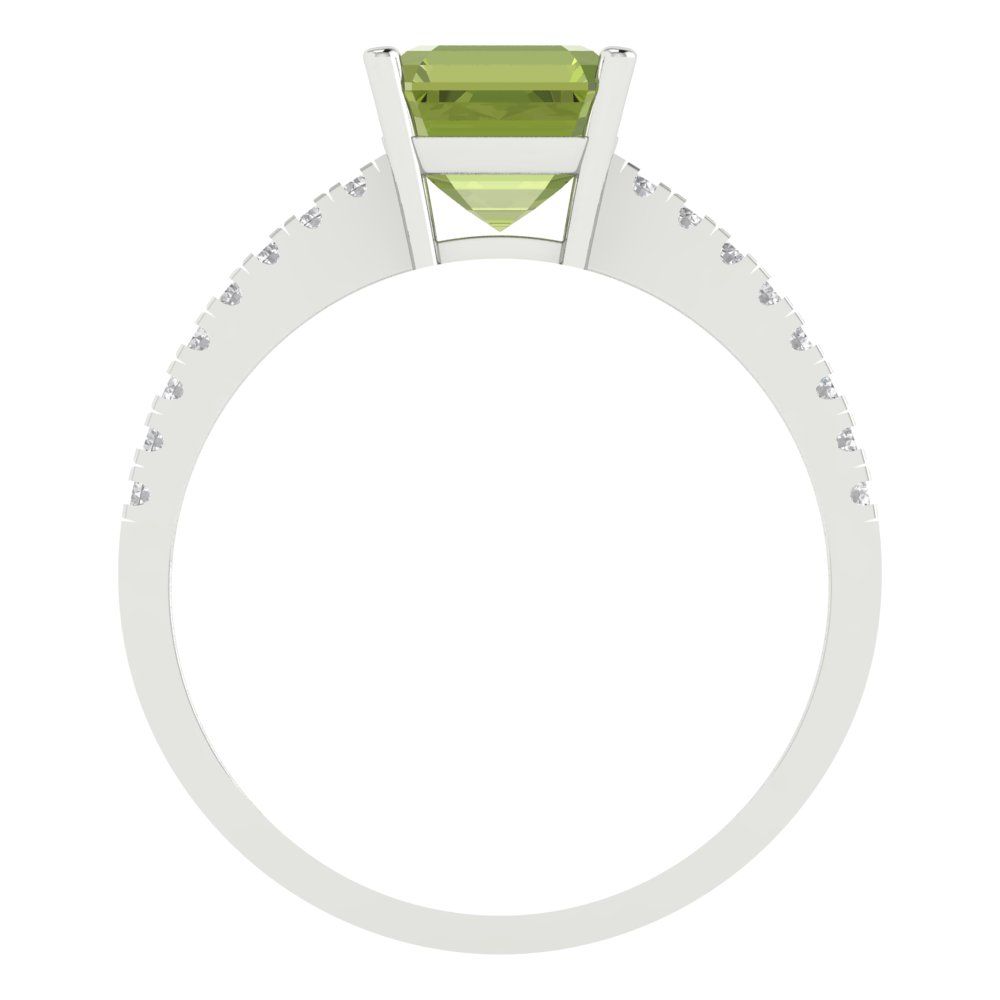 2.7 cttw Natural Peridot Solitaire with Zirconia Simulated Diamond Accents Engagement Ring - Solid Gold (Cushion Cut,6.5mm)
