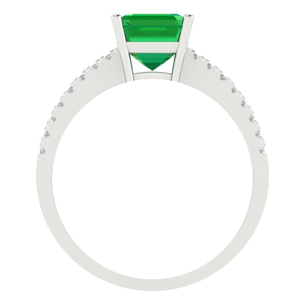 2.7 cttw Simulated Emerald Solitaire with Zirconia Simulated Diamond Accents Engagement Ring - Solid Gold (Cushion Cut,6.5mm)