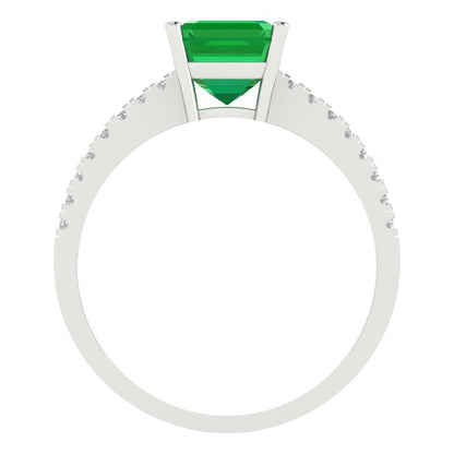 2.7 cttw Simulated Emerald Solitaire with Zirconia Simulated Diamond Accents Engagement Ring - Solid Gold (Cushion Cut,6.5mm)