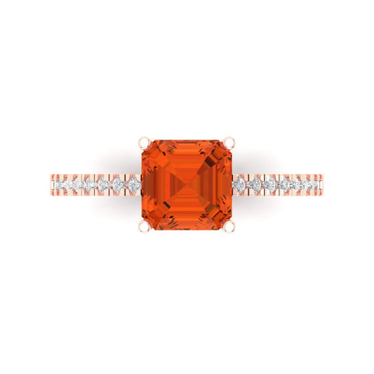 2.7 cttw Zirconia Simulated Red Diamond Solitaire with Zirconia Simulated Diamond Accents Engagement Ring - Solid Rose Gold (VVS1, Cushion Cut,6.5mm)
