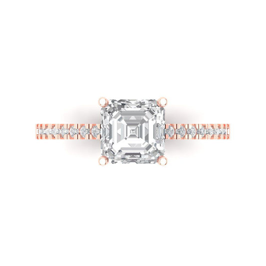 2.7 cttw Moissanite Solitaire with Zirconia Simulated Diamond Accents Engagement Ring - Solid Rose Gold (VVS1, Cushion Cut,6.5mm)