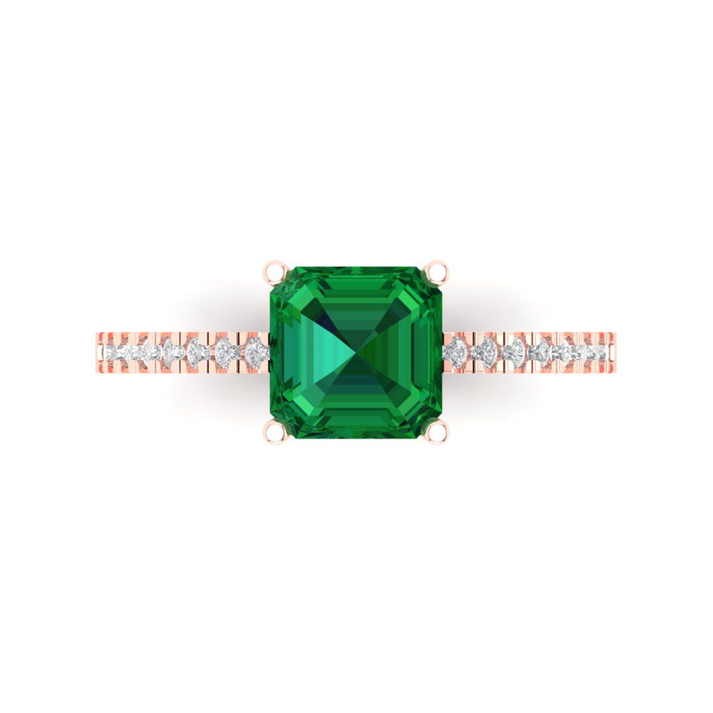 2.7 cttw Simulated Emerald Solitaire with Zirconia Simulated Diamond Accents Engagement Ring - Solid Gold (Cushion Cut,6.5mm)
