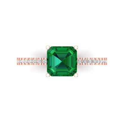 2.7 cttw Simulated Emerald Solitaire with Zirconia Simulated Diamond Accents Engagement Ring - Solid Gold (Cushion Cut,6.5mm)