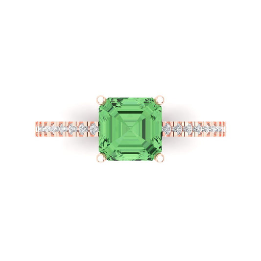 2.7 cttw Zirconia Simulated Green Diamond Solitaire with Zirconia Simulated Diamond Accents Engagement Ring - Solid Rose Gold (VVS1, Cushion Cut,6.5mm)