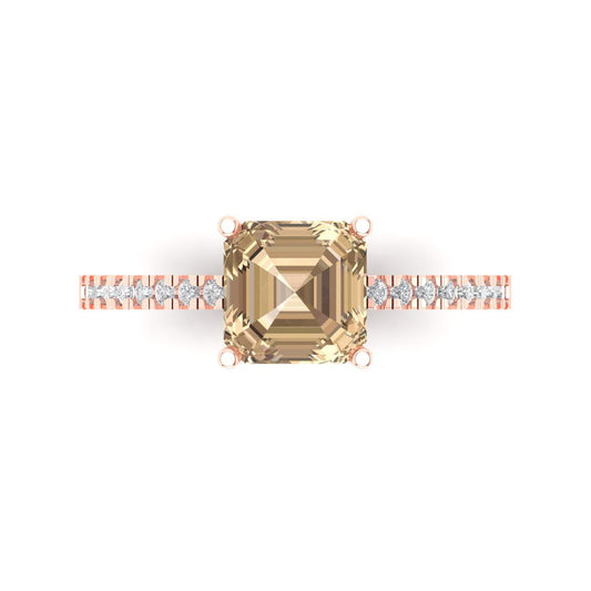 2.7 cttw Yellow Moissanite Solitaire with Zirconia Simulated Diamond Accents Engagement Ring - Solid Rose Gold (VVS1, Cushion Cut,6.5mm)