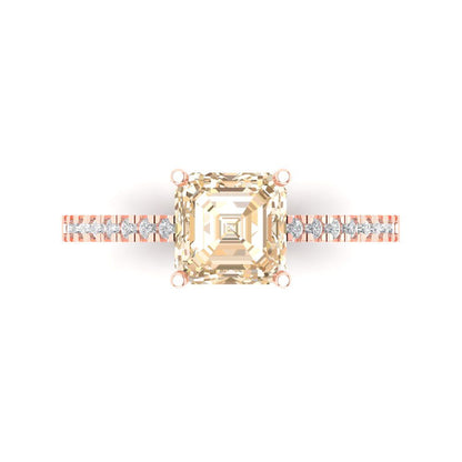 2.7 cttw Natural Morganite Solitaire with Zirconia Simulated Diamond Accents Engagement Ring - Solid Gold (Cushion Cut,6.5mm)