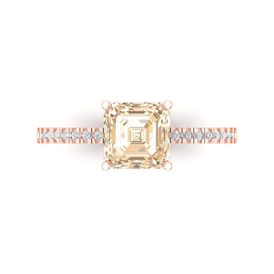 2.7 cttw Natural Morganite Solitaire with Zirconia Simulated Diamond Accents Engagement Ring - Solid Rose Gold (VVS1, Cushion Cut,6.5mm)
