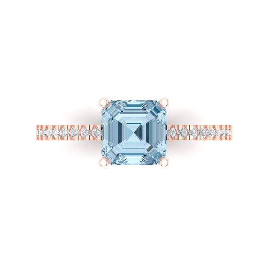 2.7 cttw Natural Swiss Blue Topaz Solitaire with Zirconia Simulated Diamond Accents Engagement Ring - Solid Rose Gold (VVS1, Cushion Cut,6.5mm)