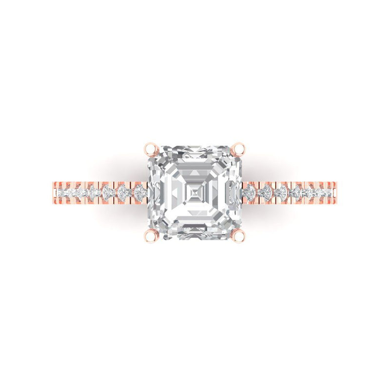 2.7 ct Brilliant Cushion Cut Natural Diamond Stone Clarity SI1-2 Color G-H Rose Gold Solitaire with Accents Ring