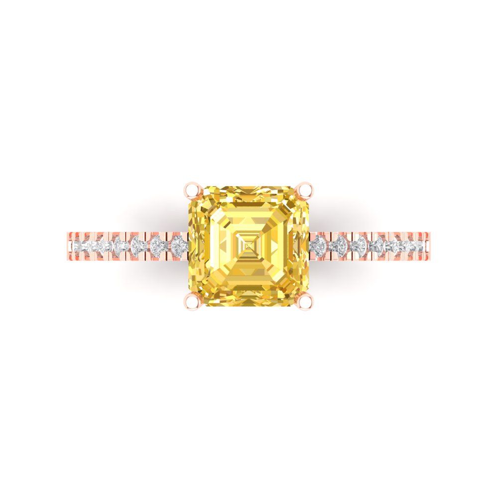 2.7 cttw Zirconia Simulated Yellow Diamond Solitaire with Zirconia Simulated Diamond Accents Engagement Ring - Solid Gold (VVS1, Cushion Cut,6.5mm)