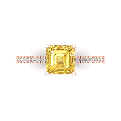 2.7 cttw Zirconia Simulated Yellow Diamond Solitaire with Zirconia Simulated Diamond Accents Engagement Ring - Solid Gold (VVS1, Cushion Cut,6.5mm)