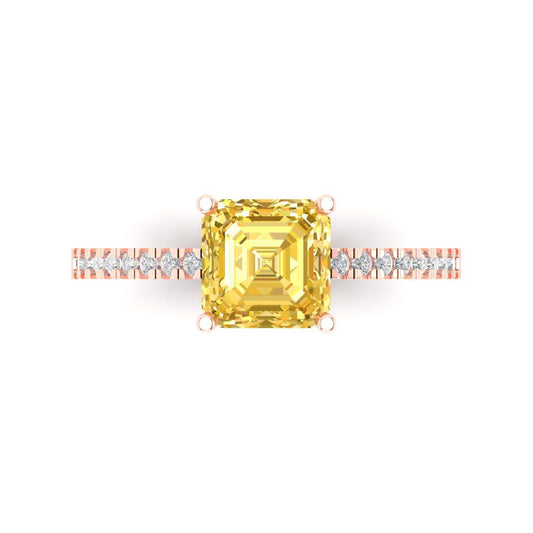 2.7 cttw Zirconia Simulated Yellow Diamond Solitaire with Zirconia Simulated Diamond Accents Engagement Ring - Solid Rose Gold (VVS1, Cushion Cut,6.5mm)