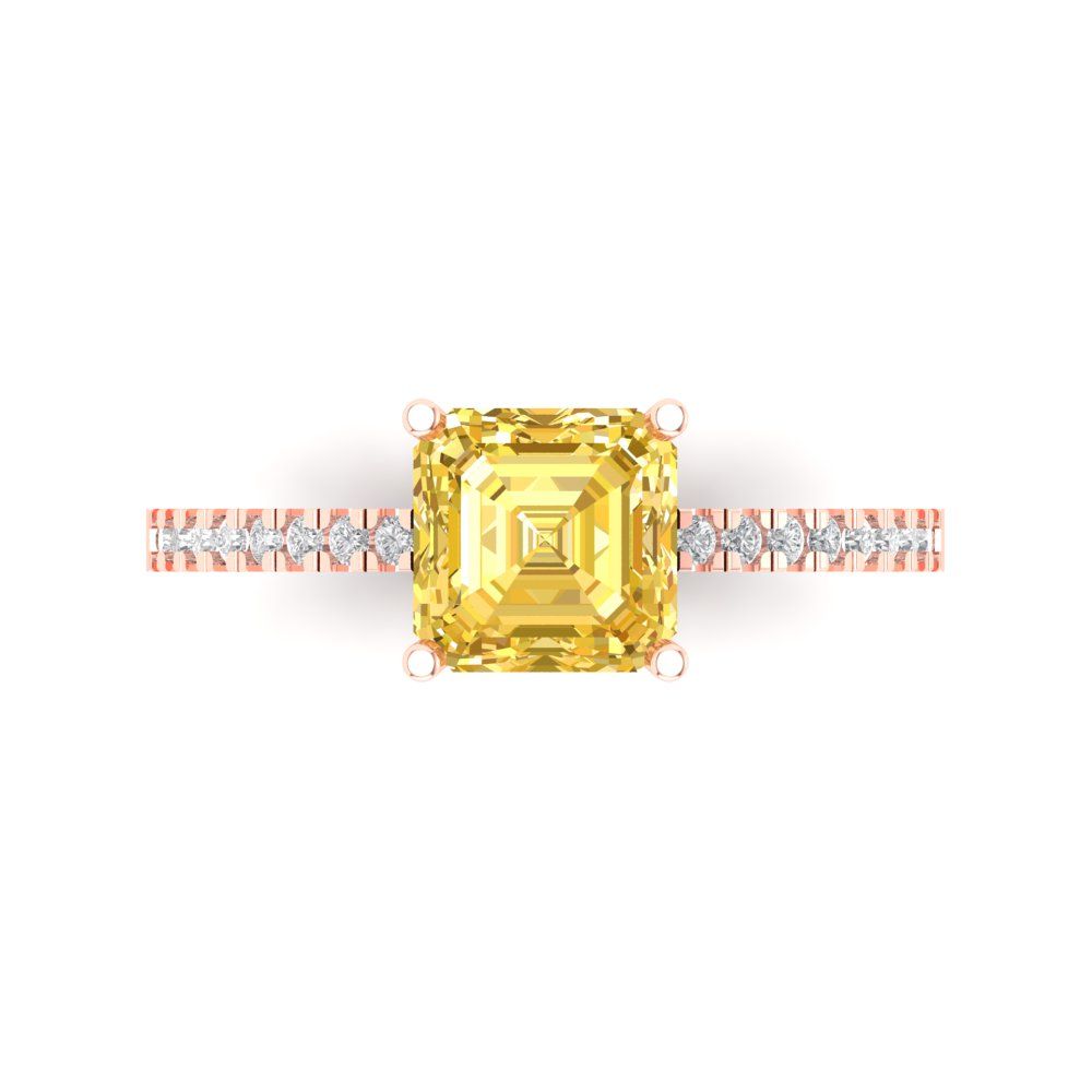 2.7 cttw Natural Citrine Solitaire with Zirconia Simulated Diamond Accents Engagement Ring - Solid Gold (Cushion Cut,6.5mm)