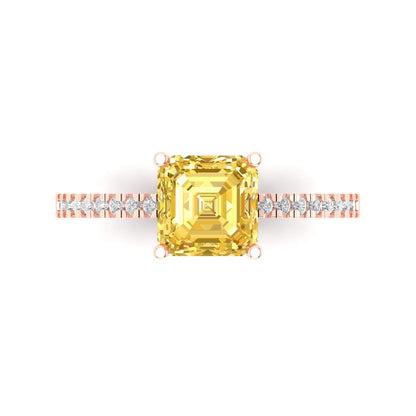 2.7 cttw Natural Citrine Solitaire with Zirconia Simulated Diamond Accents Engagement Ring - Solid Gold (Cushion Cut,6.5mm)