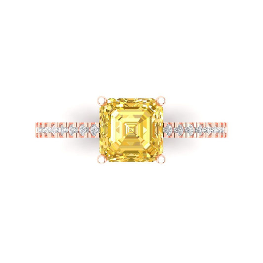 2.7 cttw Natural Citrine Solitaire with Zirconia Simulated Diamond Accents Engagement Ring - Solid Rose Gold (VVS1, Cushion Cut,6.5mm)