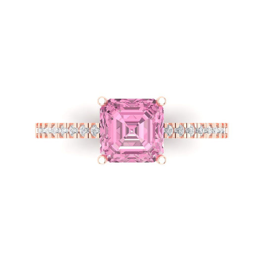 2.7 cttw Zirconia Simulated Pink Diamond Solitaire with Zirconia Simulated Diamond Accents Engagement Ring - Solid Rose Gold (VVS1, Cushion Cut,6.5mm)