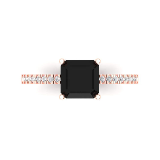 2.7 cttw Natural Onyx Solitaire with Zirconia Simulated Diamond Accents Engagement Ring - Solid Rose Gold (VVS1, Cushion Cut,6.5mm)