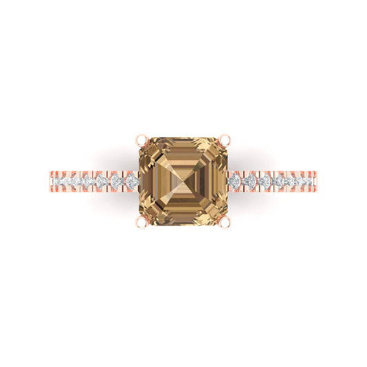 2.7 cttw Zirconia Simulated Champagne Diamond Solitaire with Zirconia Simulated Diamond Accents Engagement Ring - Solid Rose Gold (VVS1, Cushion Cut,6.5mm)