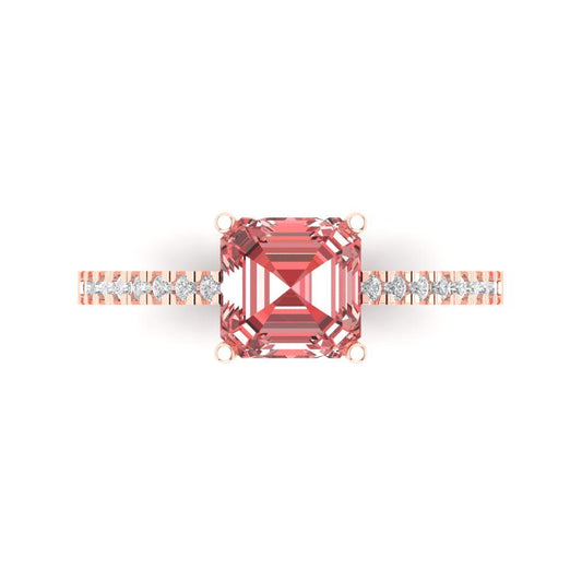 2.7 cttw Natural Garnet Solitaire with Zirconia Simulated Diamond Accents Engagement Ring - Solid Rose Gold (VVS1, Cushion Cut,6.5mm)