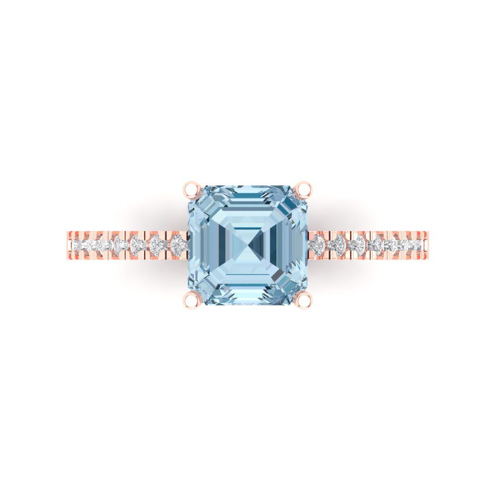 2.7 cttw Natural Sky Blue Topaz Solitaire with Zirconia Simulated Diamond Accents Engagement Ring - Solid Gold (Cushion Cut,6.5mm)