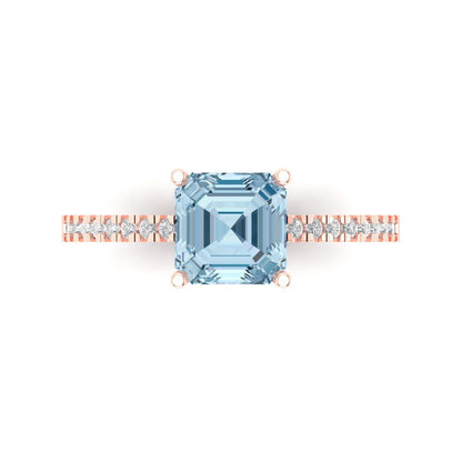 2.7 cttw Natural Sky Blue Topaz Solitaire with Zirconia Simulated Diamond Accents Engagement Ring - Solid Gold (Cushion Cut,6.5mm)